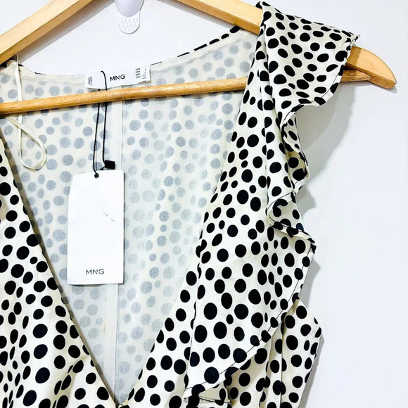 MANGO Beige maxi polka dot  and ruffles dress - Picture 5 of 11